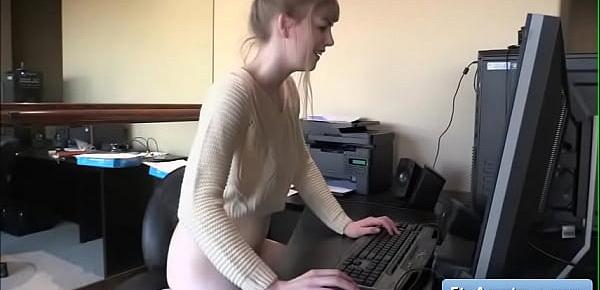  Naughty blonde teen amateur Alana masturbate with pink dildo while playing video games